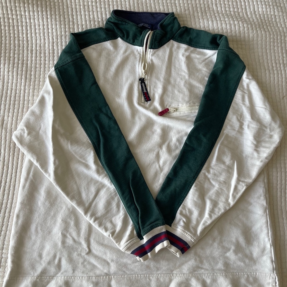 Vintage Oversized Tommy Hilfiger Zip Sweater Pullover Knit Fair Isle Stripe XL